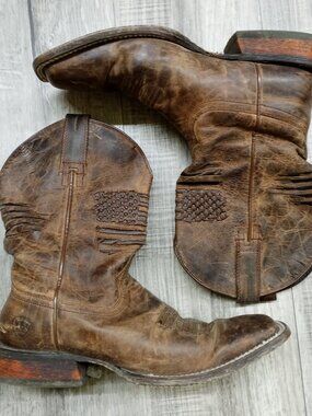 Ariat US Flag Patriot Brown Leather Boots Men's 9 D Square Toe